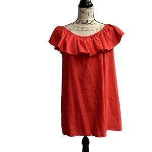 Newbury Kustom USA Off Shoulder Top‎ Ruffle Linen Blend Casual Orange  Medium